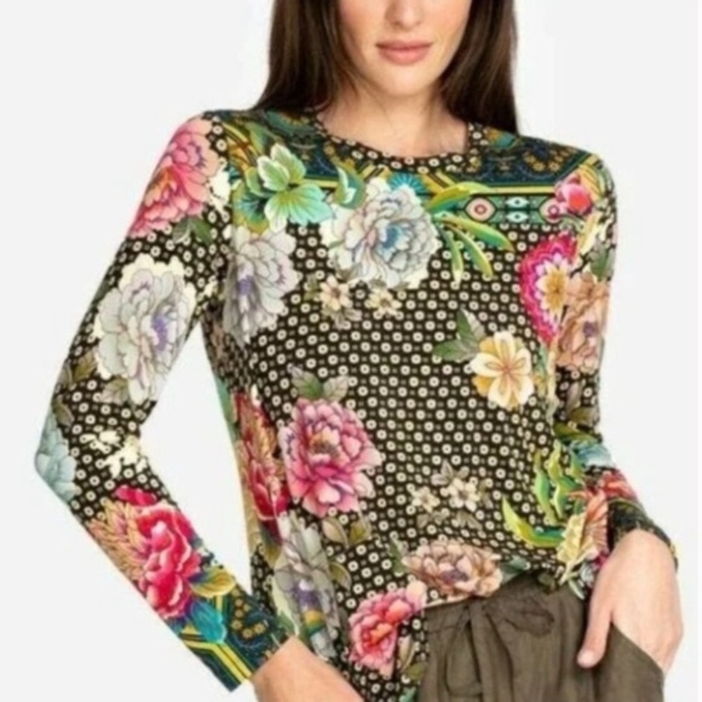 Johnny Was Fagan Long Sleeve Floral Patterned Women's Top Med